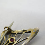 19th Century .800 Silver Red-White Paste Set Butterfly Brooch Antique c1860