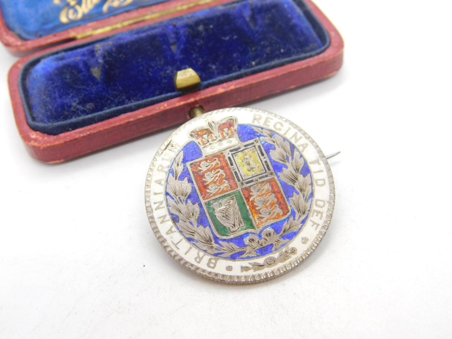 Victorian Sterling Silver & Enamel Half Crown Coin Brooch Pendant c1860 Antique