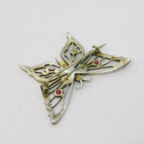 19th Century .800 Silver Red-White Paste Set Butterfly Brooch Antique c1860