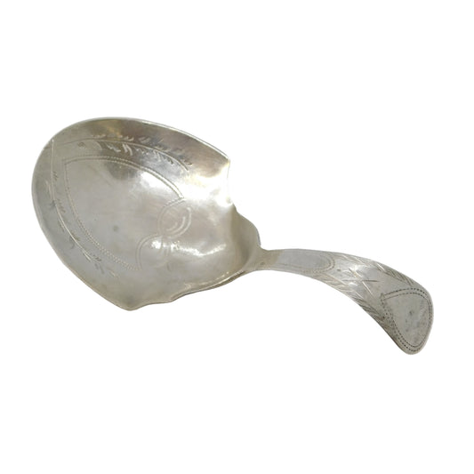 George III Sterling Silver Bright Cut Tea Caddy Spoon Antique 1800 Birmingham