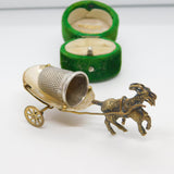 Victorian Gilt Metal & Pearl Set Novelty Goat Cart Thimble Holder c1890 Antique