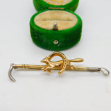 9ct Yellow Gold & Silver Running Fox Hunting Crop Stock Pin Brooch Antique c1920