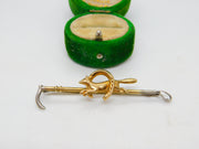 9ct Yellow Gold & Silver Running Fox Hunting Crop Stock Pin Brooch Antique c1920