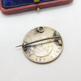 Victorian Sterling Silver & Enamel Half Crown Coin Brooch Pendant c1860 Antique