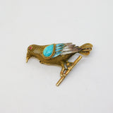 Chinese Sterling Silver Gilt, Enamel & Turquoise Bird Brooch Antique c1940