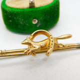 9ct Yellow Gold & Silver Running Fox Hunting Crop Stock Pin Brooch Antique c1920