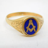 9ct Yellow Gold Enamel Masonic Spinning Signet Ring Vintage 1991 Birmingham