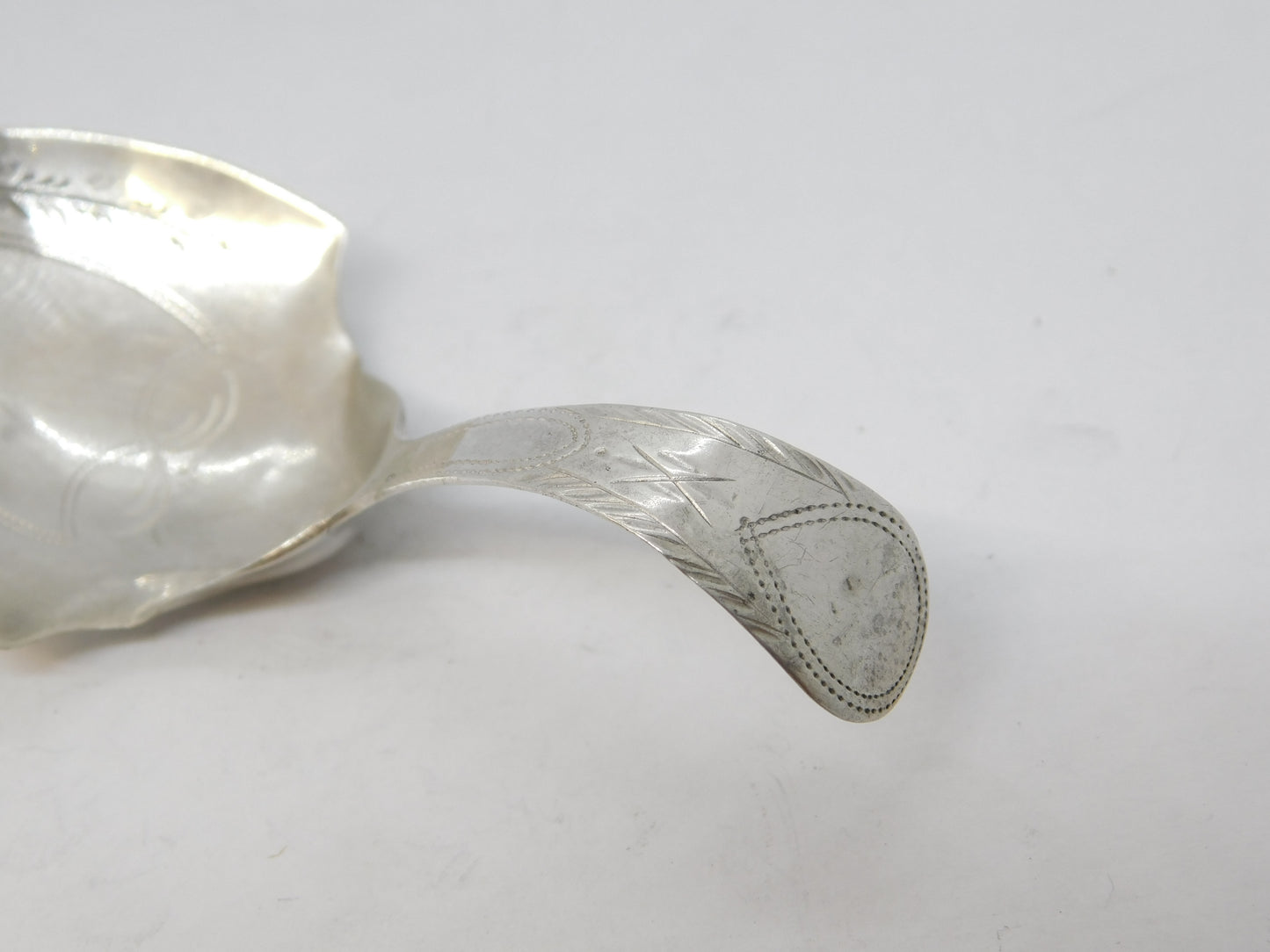 George III Sterling Silver Bright Cut Tea Caddy Spoon Antique 1800 Birmingham