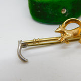 9ct Yellow Gold & Silver Running Fox Hunting Crop Stock Pin Brooch Antique c1920