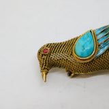 Chinese Sterling Silver Gilt, Enamel & Turquoise Bird Brooch Antique c1940