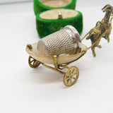 Victorian Gilt Metal & Pearl Set Novelty Goat Cart Thimble Holder c1890 Antique