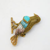 Chinese Sterling Silver Gilt, Enamel & Turquoise Bird Brooch Antique c1940