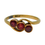 Victorian 9ct Gold Three-Stone Garnet Crossover Ring Antique c1880