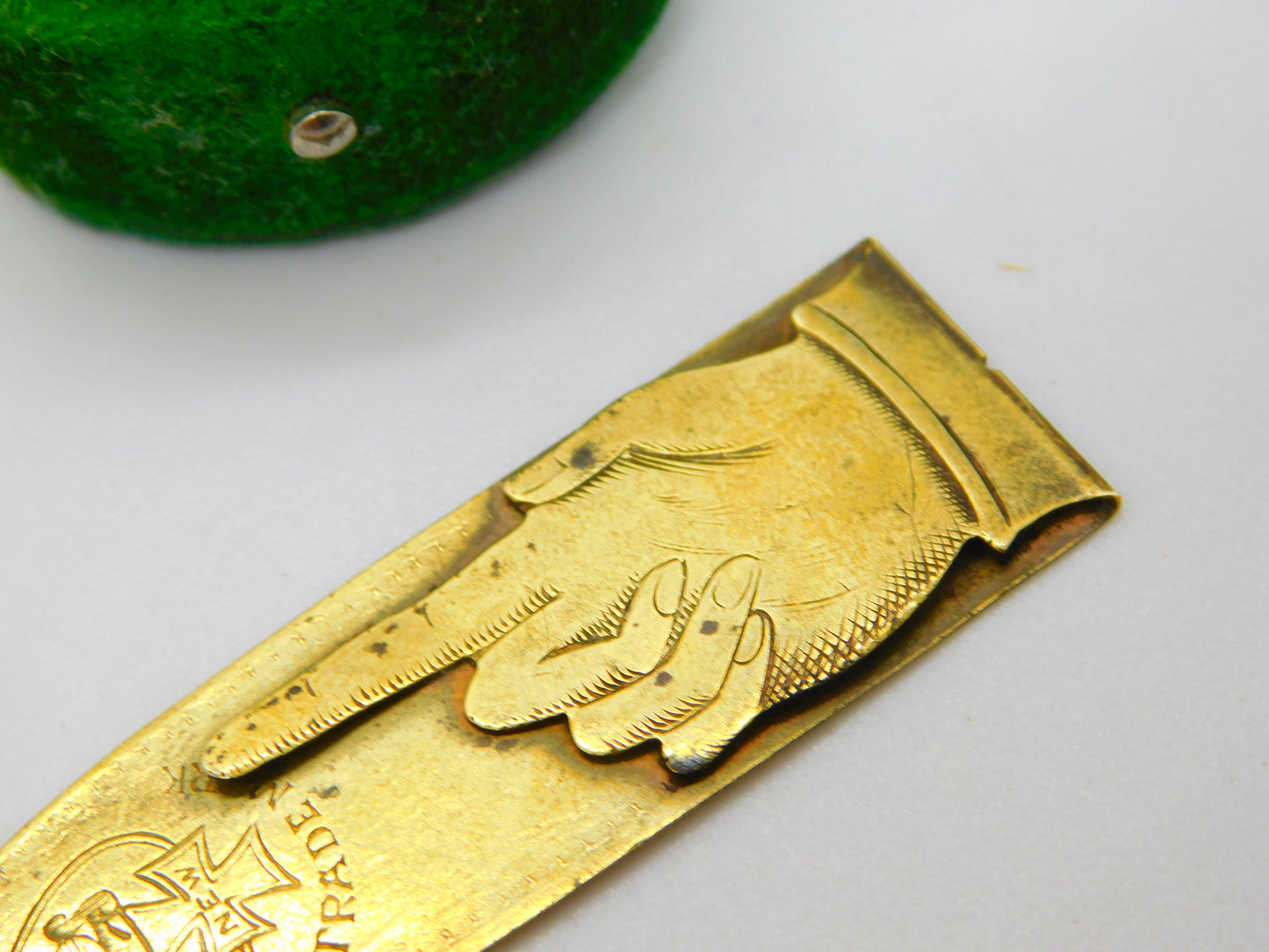 Victorian Gilt Metal Pointing Finger 'Trademark' Bookmark Antique c1840