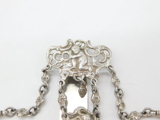 Victorian Sterling Silver Cherub Pattern Sewing Chatelaine Antique 1898 London