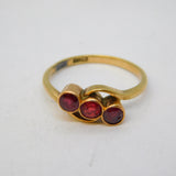 Victorian 9ct Gold Three-Stone Garnet Crossover Ring Antique c1880