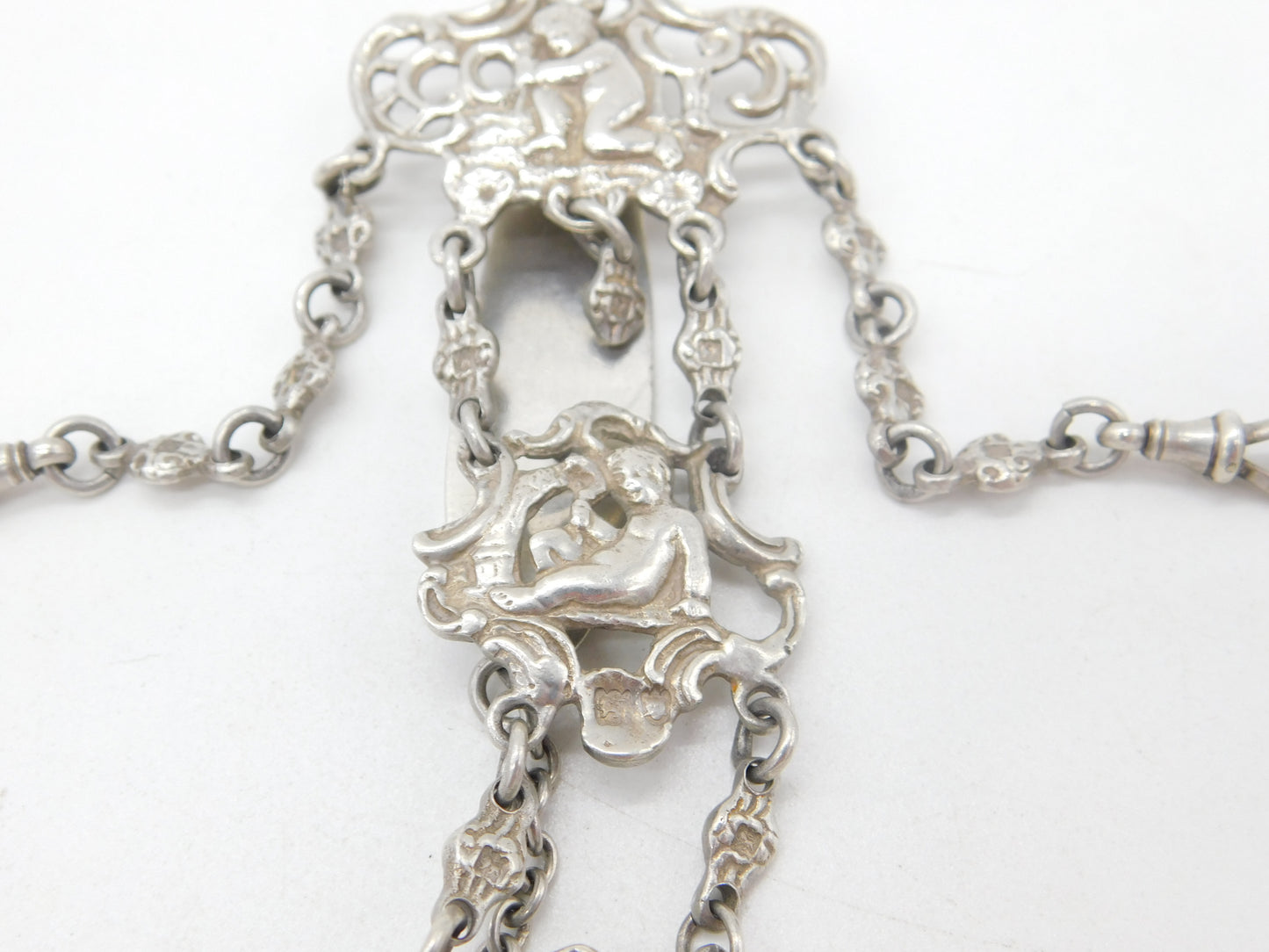 Victorian Sterling Silver Cherub Pattern Sewing Chatelaine Antique 1898 London