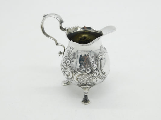 Early Georgian Sterling Silver Floral Pattern Cream Jug c1750 Antique George II