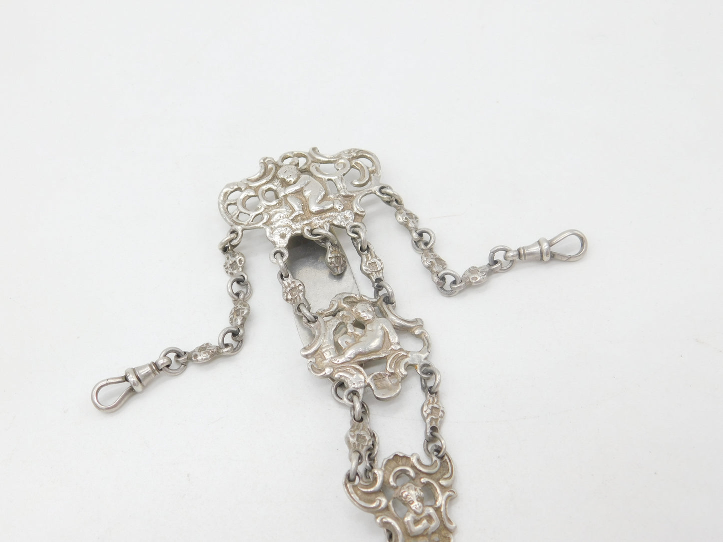 Victorian Sterling Silver Cherub Pattern Sewing Chatelaine Antique 1898 London