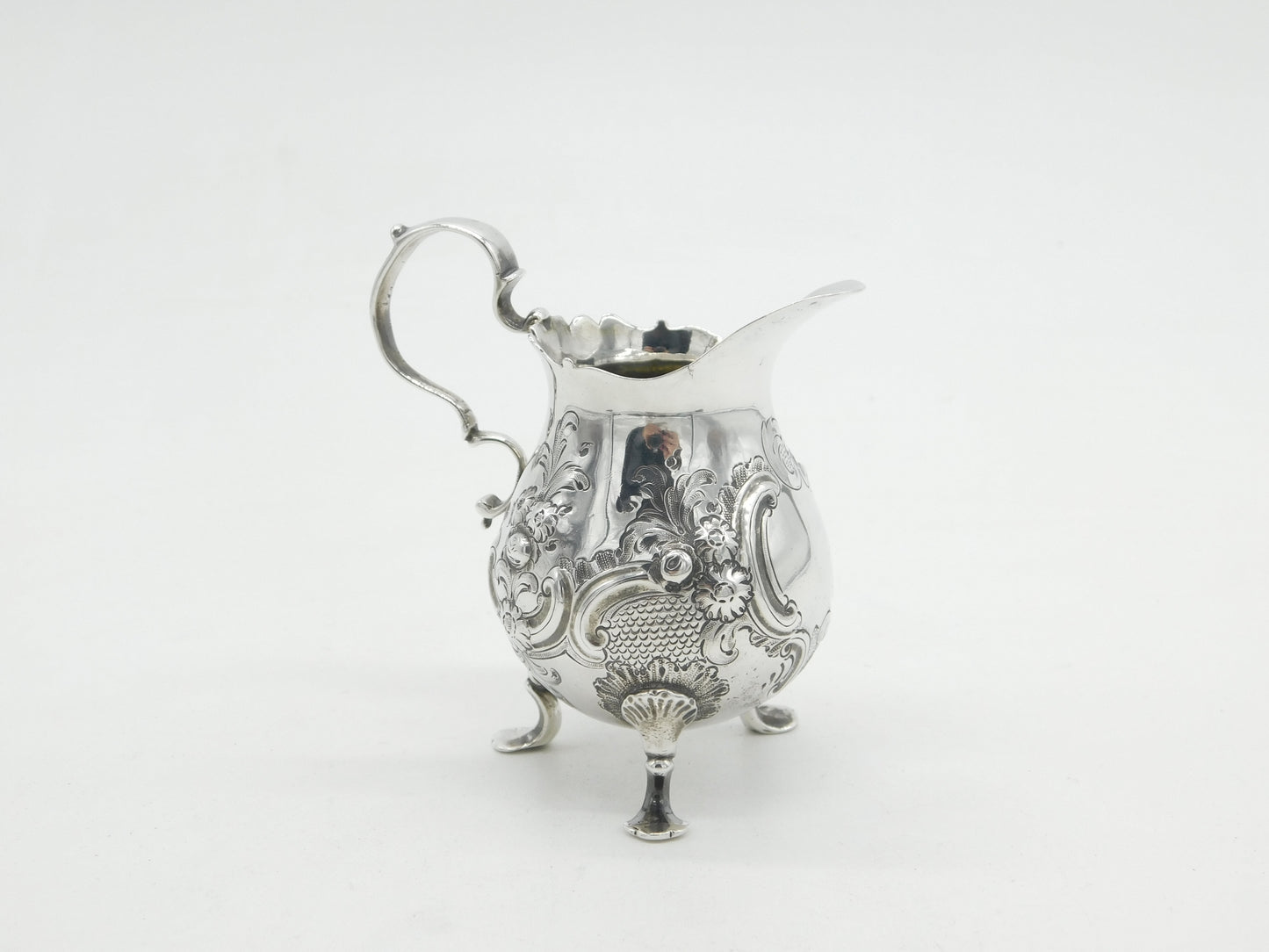 Early Georgian Sterling Silver Floral Pattern Cream Jug c1750 Antique George II