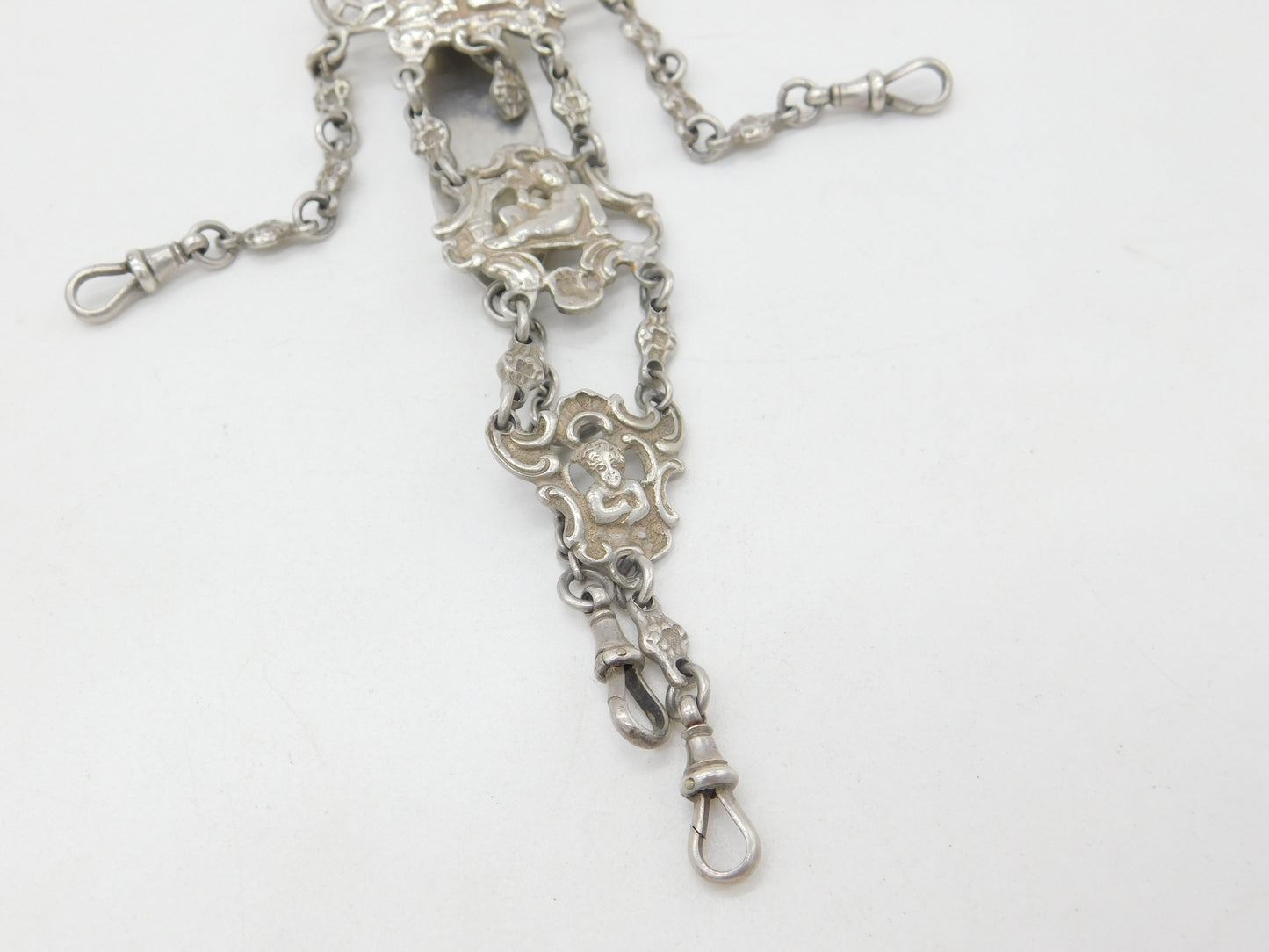 Victorian Sterling Silver Cherub Pattern Sewing Chatelaine Antique 1898 London