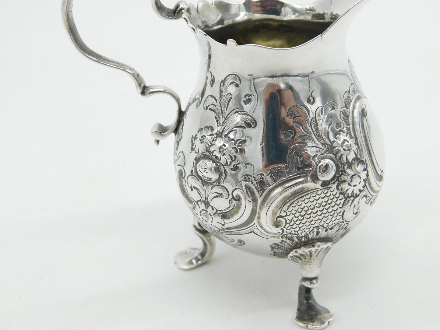 Early Georgian Sterling Silver Floral Pattern Cream Jug c1750 Antique George II