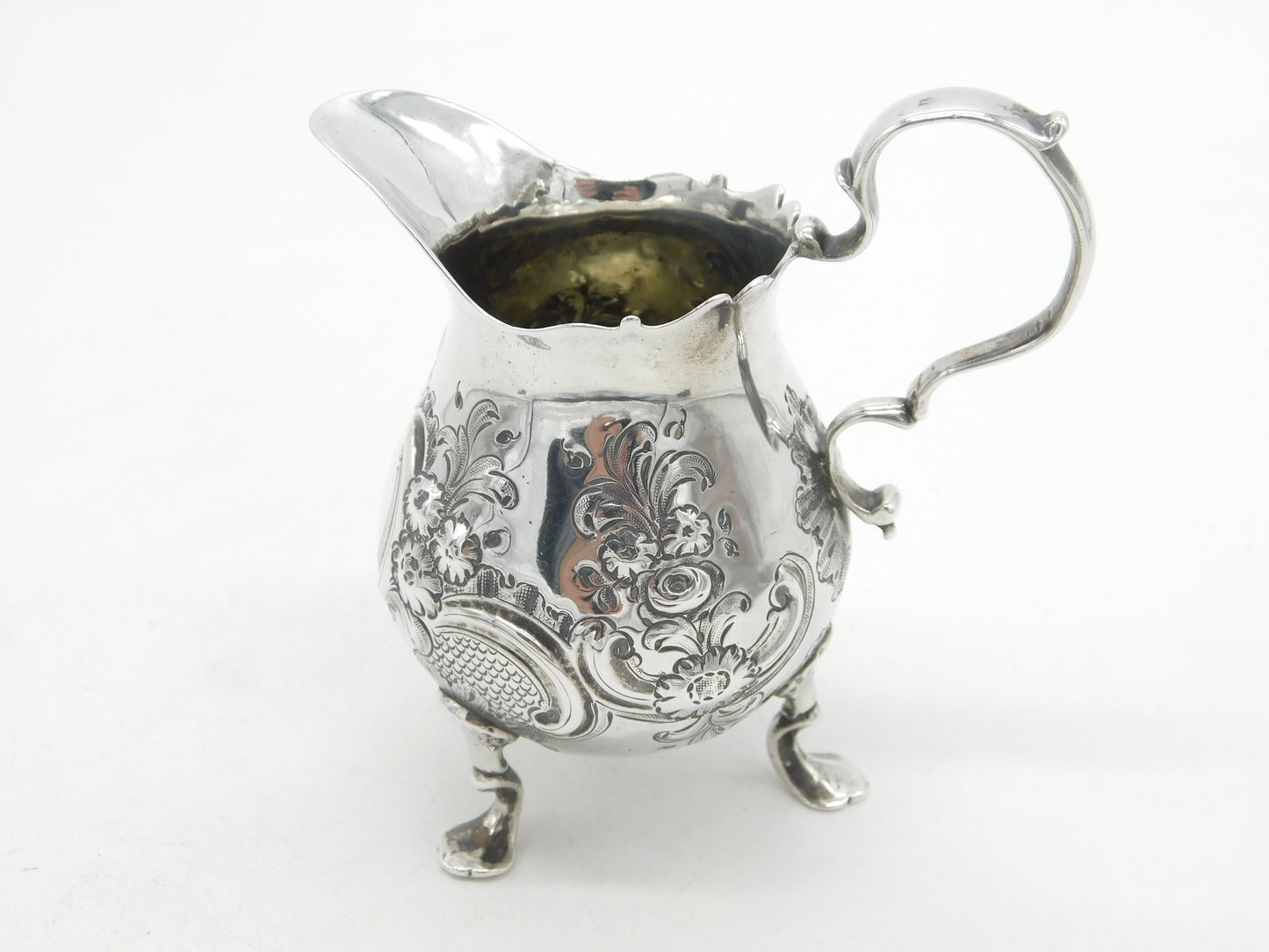 Early Georgian Sterling Silver Floral Pattern Cream Jug c1750 Antique George II