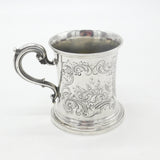 Early Victorian Sterling Silver Floral Pattern Christening Mug Antique 1845