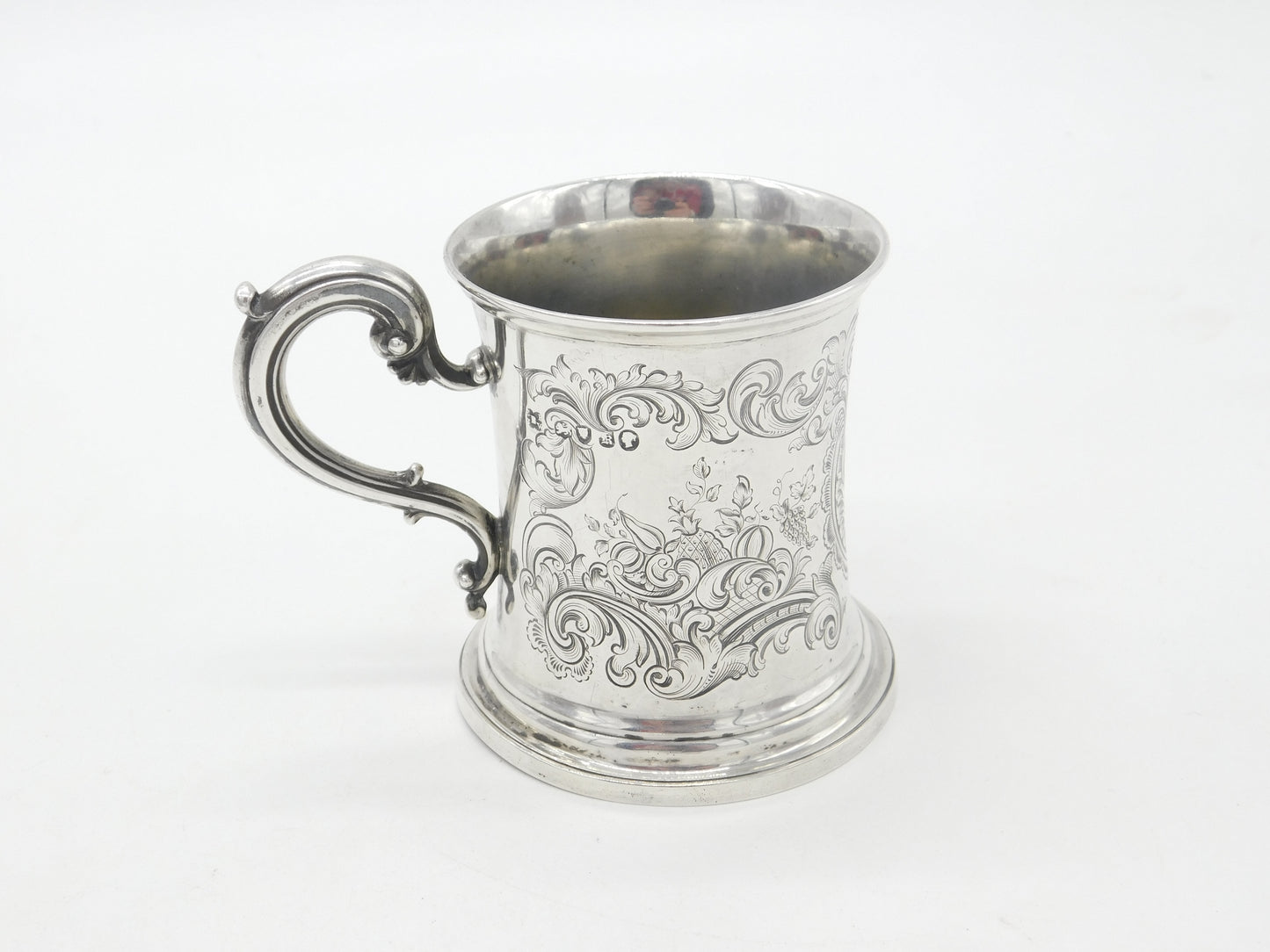 Early Victorian Sterling Silver Floral Pattern Christening Mug Antique 1845