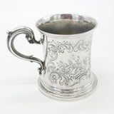 Early Victorian Sterling Silver Floral Pattern Christening Mug Antique 1845