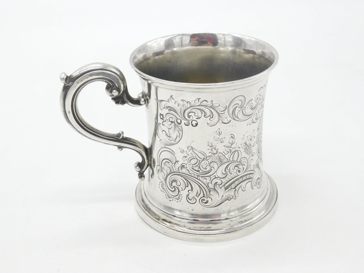 Early Victorian Sterling Silver Floral Pattern Christening Mug Antique 1845