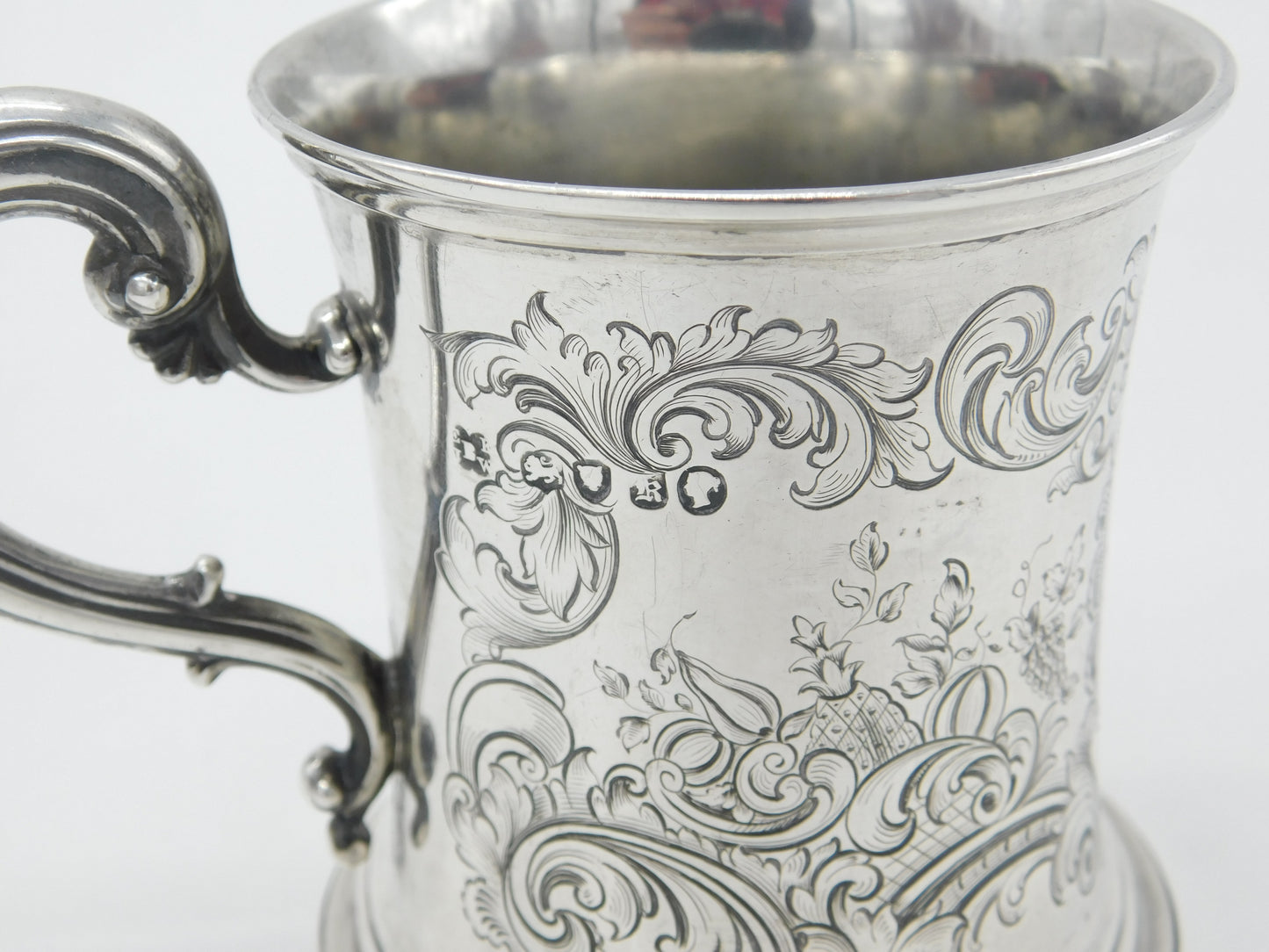 Early Victorian Sterling Silver Floral Pattern Christening Mug Antique 1845