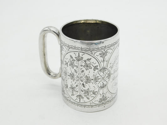 Victorian Sterling Silver Floral Pattern Christening Mug 1897 Birmingham Antique