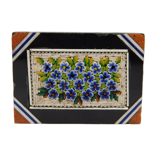 19th Century Black Marble Set Micro-Mosaic Floral Plaque Antique c1860