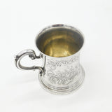 Early Victorian Sterling Silver Floral Pattern Christening Mug Antique 1845