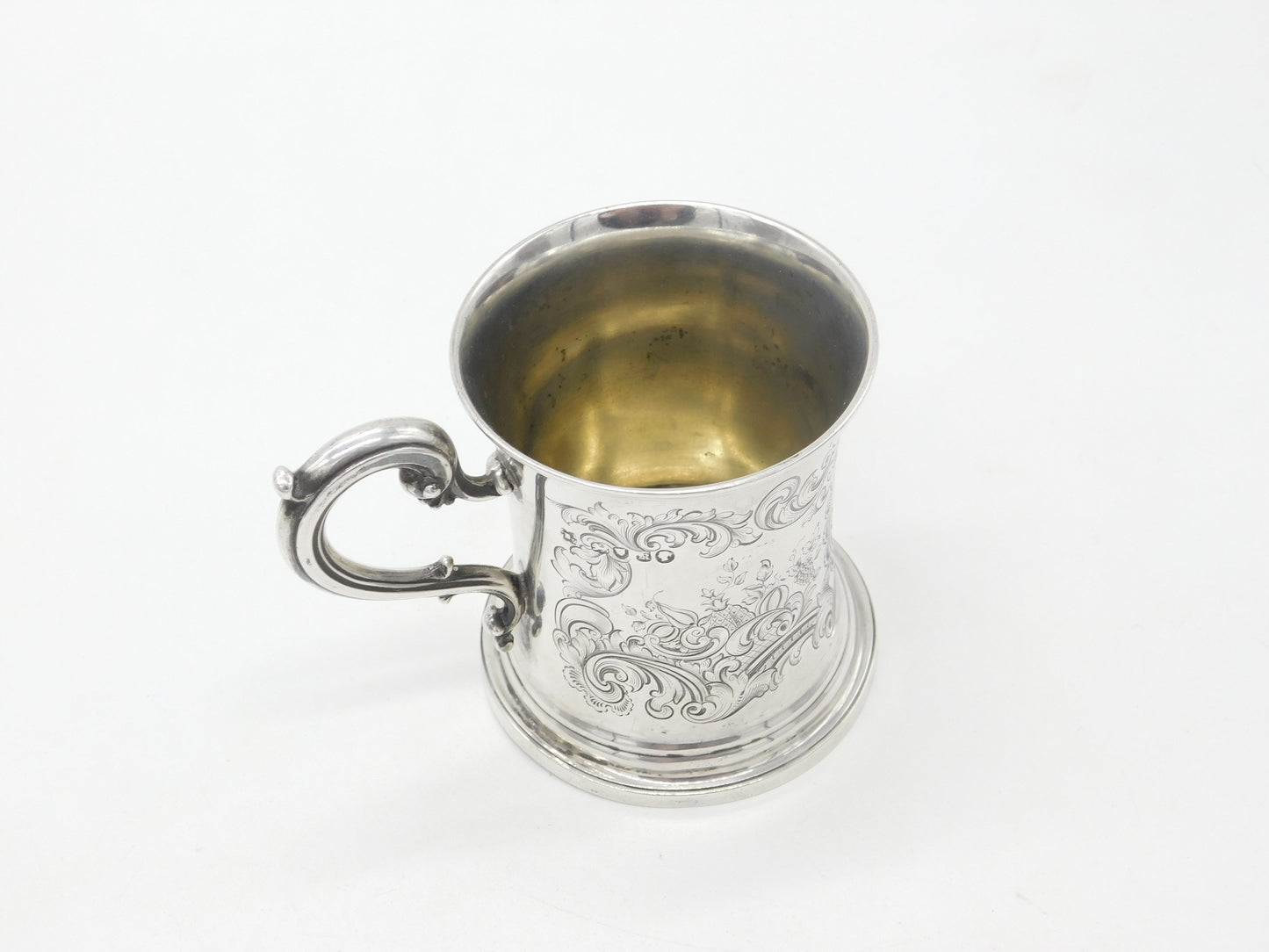 Early Victorian Sterling Silver Floral Pattern Christening Mug Antique 1845