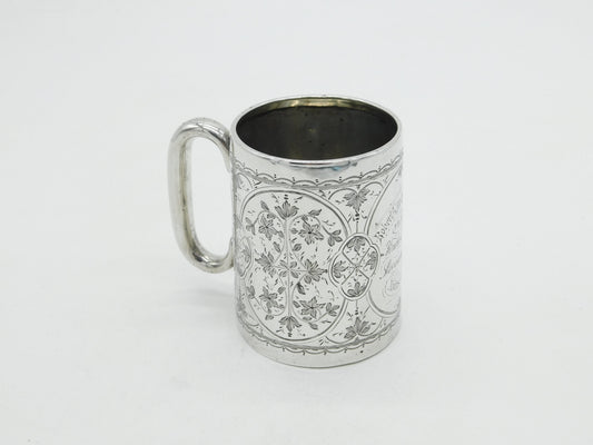 Victorian Sterling Silver Floral Pattern Christening Mug 1897 Birmingham Antique