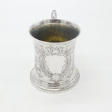 Early Victorian Sterling Silver Floral Pattern Christening Mug Antique 1845