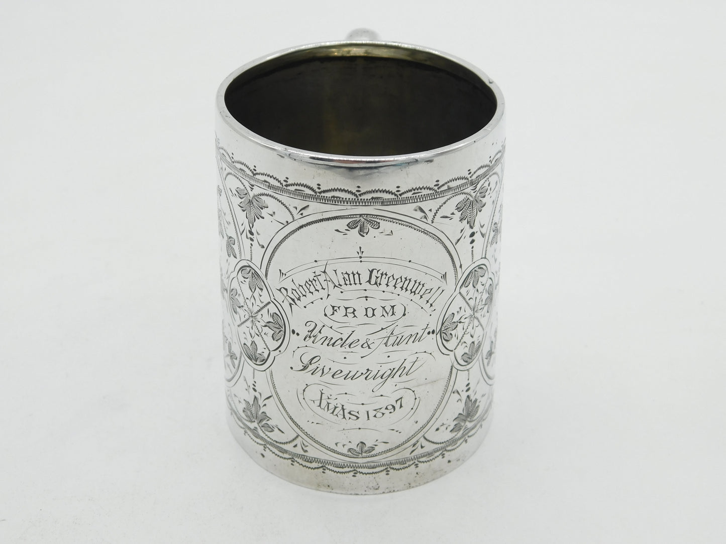 Victorian Sterling Silver Floral Pattern Christening Mug 1897 Birmingham Antique