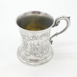 Early Victorian Sterling Silver Floral Pattern Christening Mug Antique 1845