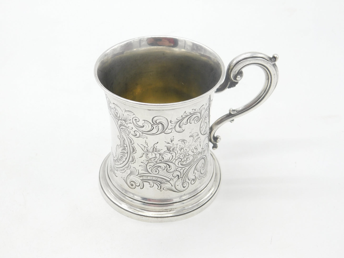 Early Victorian Sterling Silver Floral Pattern Christening Mug Antique 1845