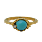 9ct Yellow Gold, Turquoise & Diamond Set Dress Ring Vintage 1973 Birmingham