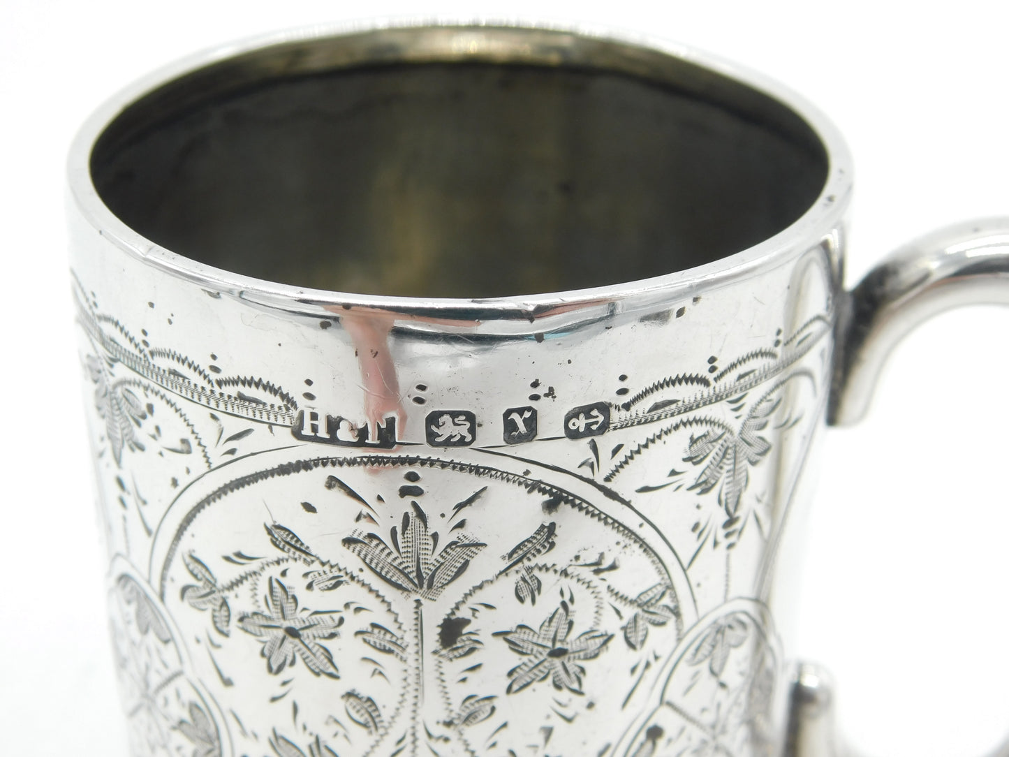 Victorian Sterling Silver Floral Pattern Christening Mug 1897 Birmingham Antique