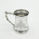 Victorian Sterling Silver Floral Bamboo Handle Christening Mug 1891 Antique