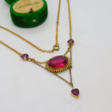 Victorian 15ct Yellow Gold & Paste Set Heart Drop Necklace Antique c1890