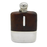 Large Sterling Silver, Leather & Glass Hip Flask & Stirrup Cup Antique 1937 Sheffield