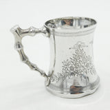 Victorian Sterling Silver Floral Bamboo Handle Christening Mug 1891 Antique