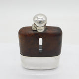Large Sterling Silver, Leather & Glass Hip Flask & Stirrup Cup Antique 1937 Sheffield