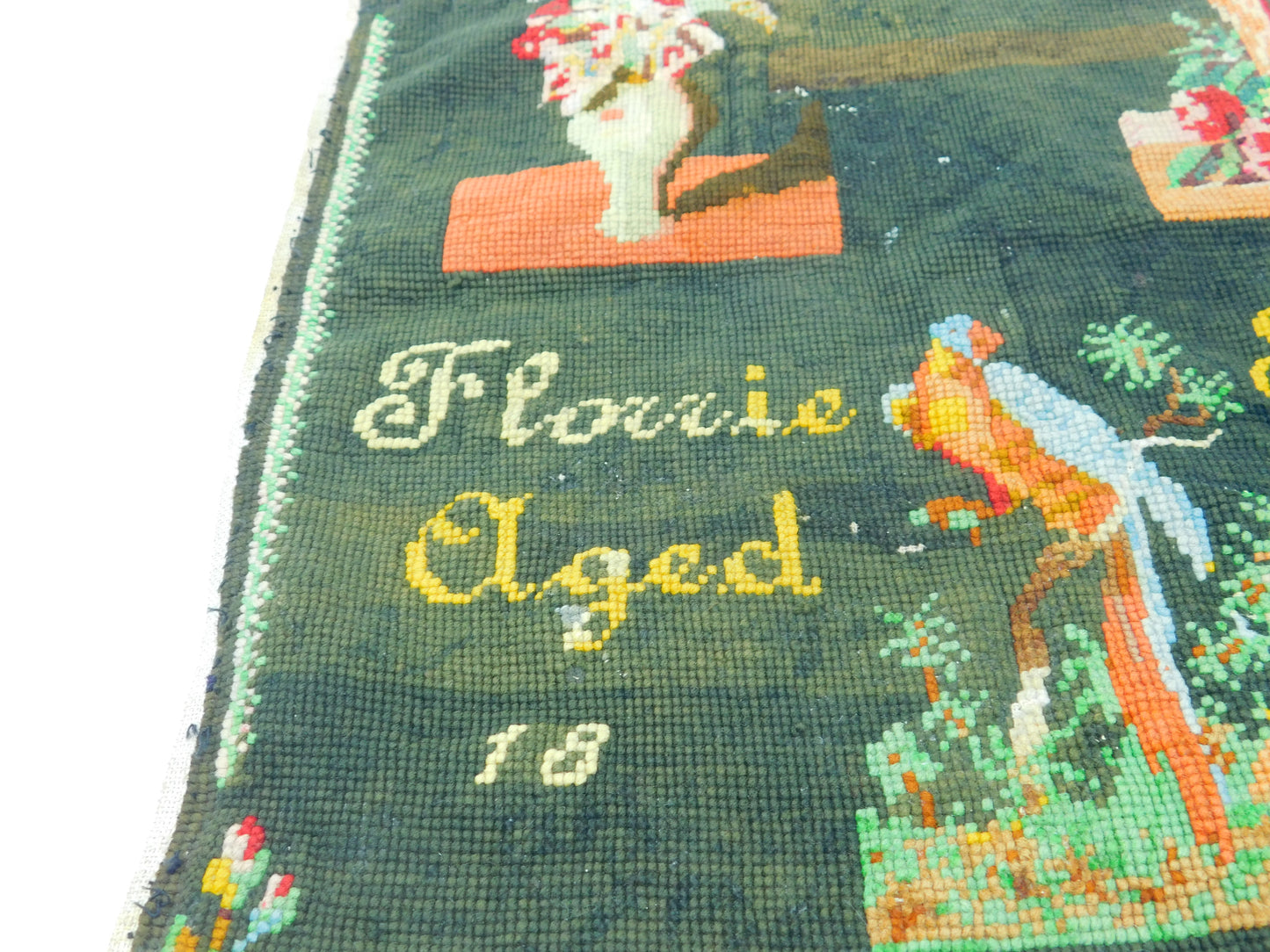 Victorian Needlework Wool Samper 'Florrie Swaine Aged 16 1889' Antique