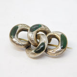 Victorian Scottish Sterling Silver Green Malachite Knotted Brooch Antique c1860